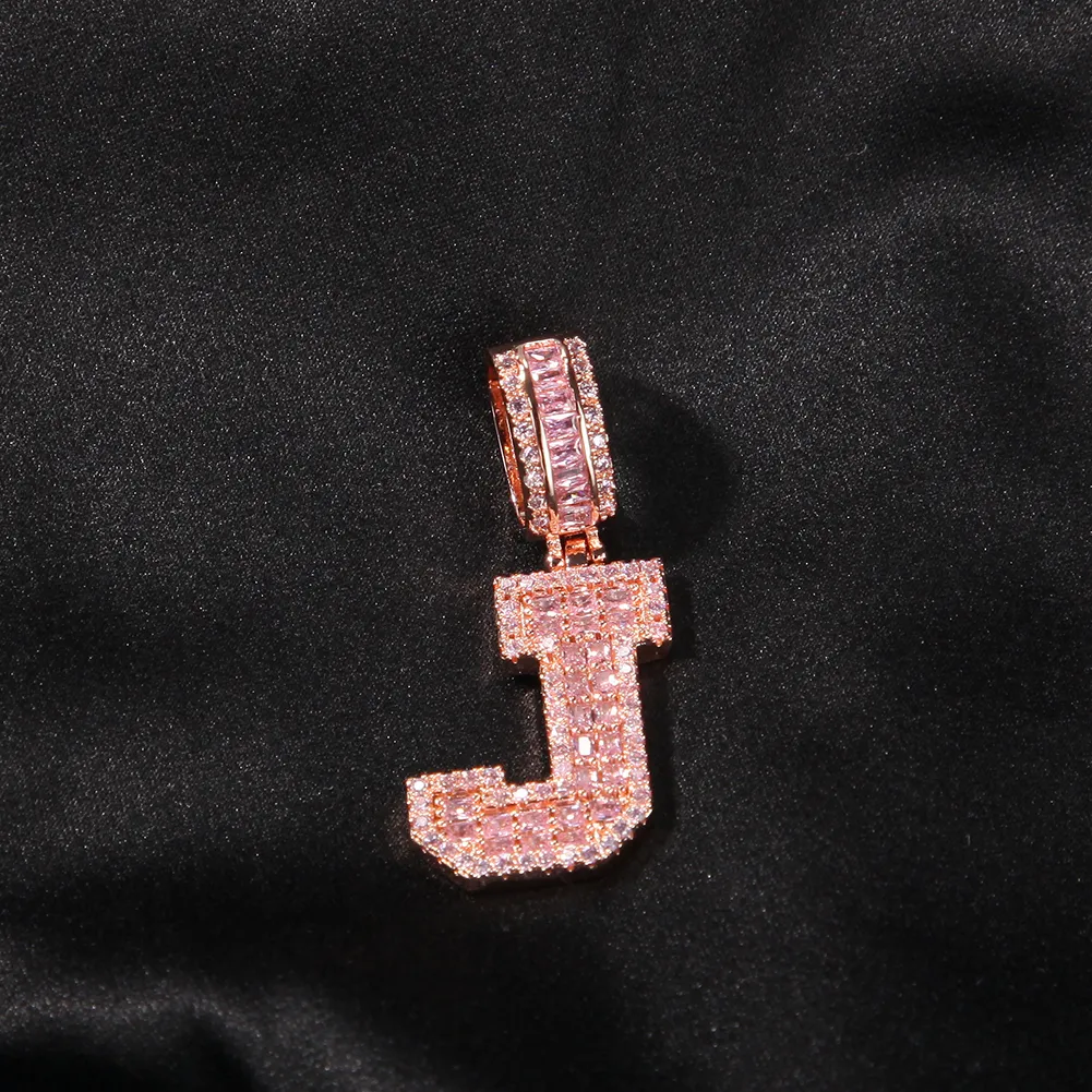 حروف باغ فروي الصلبة الوردي قلادة قلادة مخصصة مع سلسلة التنس المثلجة خارج المجوهرات الشخصية 344H
