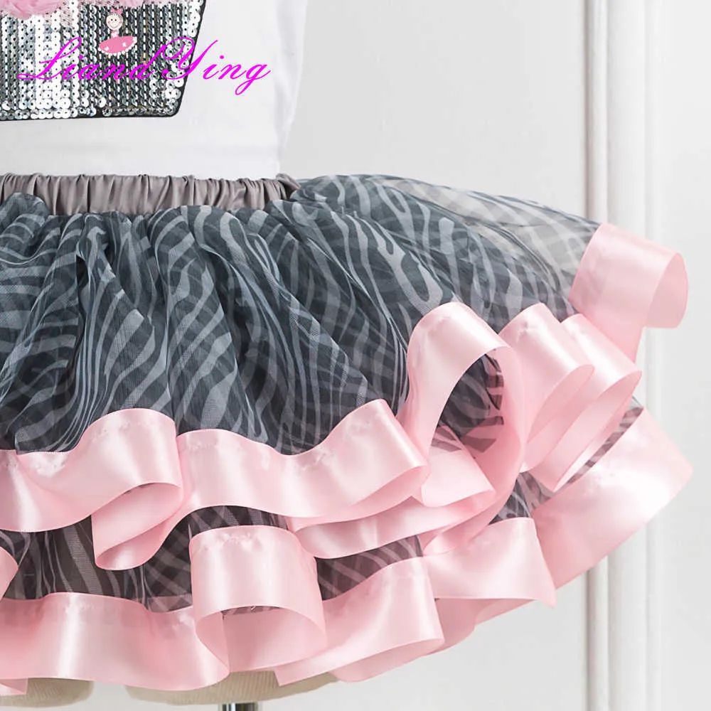 Dziewczyny Urodziny Tutu Zestaw Letni Toddler Dziewczyny Zestawy Odzież Zebra Stripe Lampart Drukuj Rainbow Wieczerzy Puszyste Dzieci Ustawia X0902