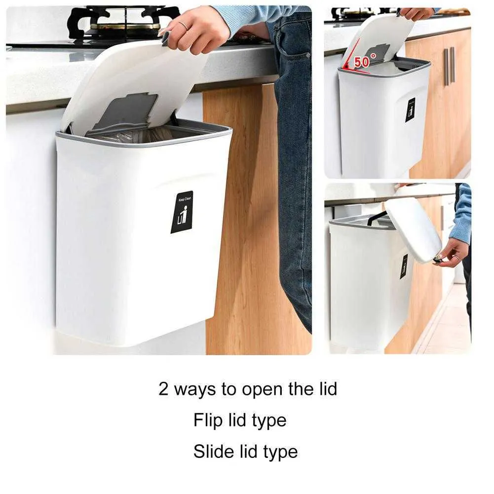 7L / 9L Wall Mounted Trash Can Waste Bin Kitchen Cabinet Door Hanging Car Garbage Recycle Dustbin Rubbish Storage Tool 210728