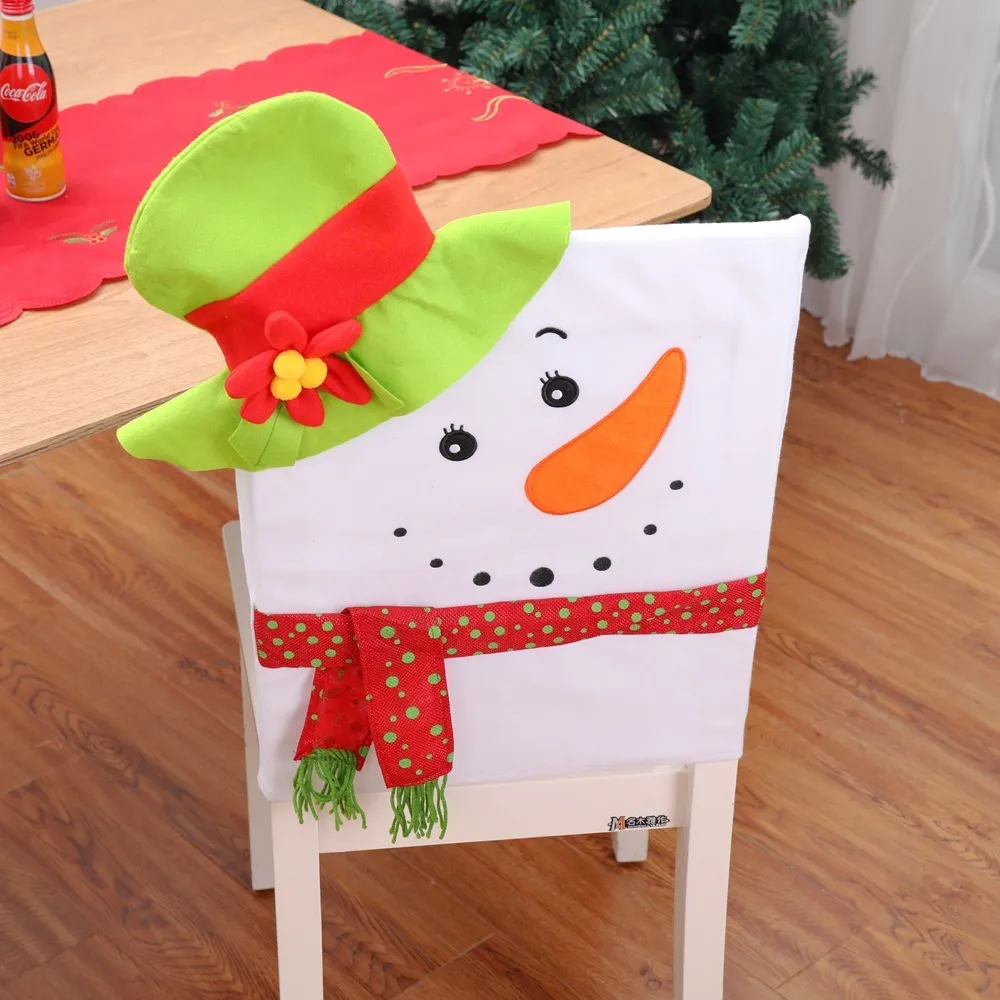 1 pieza de decoración navideña de muñeco de nieve, juegos de gorros de Navidad, sombrero de mesa, cubiertas traseras de sillas para accesorios para el hogar