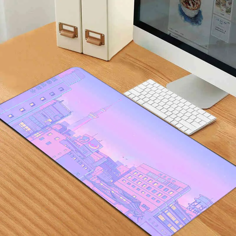 Purple landscape Street Kawaii Anime Mouse Keyboard Locking Edge Otaku Computer Desk Large Pad