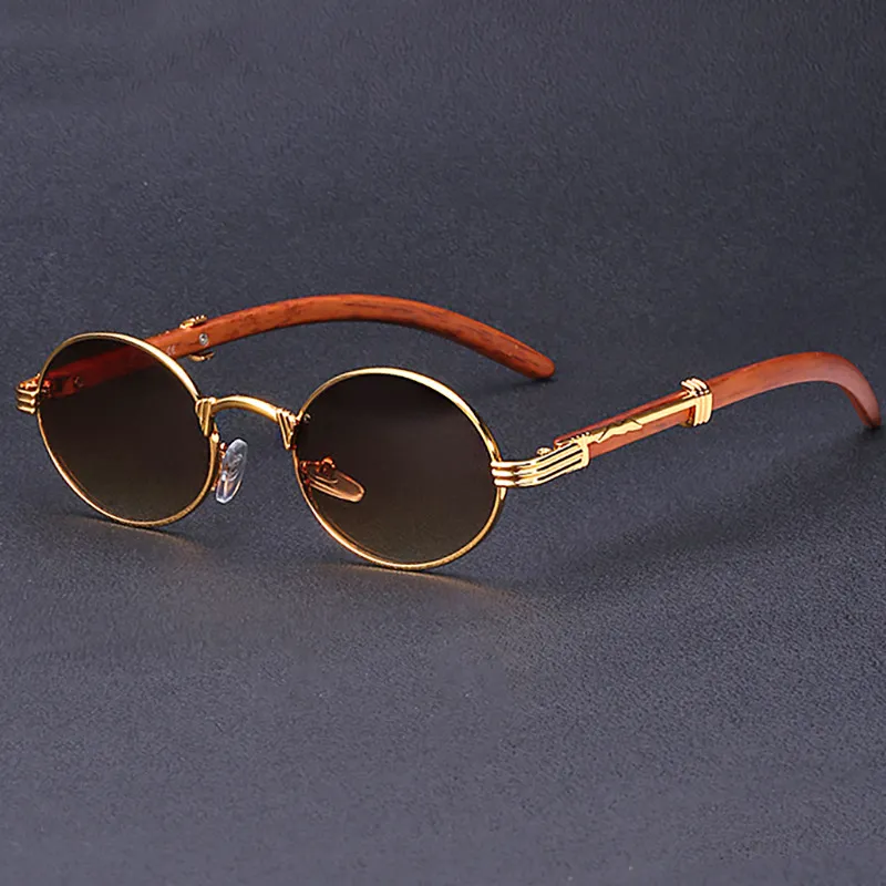 Óculos de sol de madeira de imitação vintage homens pequeno quadro redondo sol óculos de sol eyewear