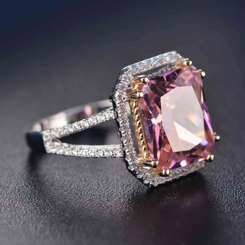 Pansysen 100% sólido 925 anéis de prata para mulheres 10x12mm rosa spinel diamante jóias finas nupcial casamento noivado anel244s