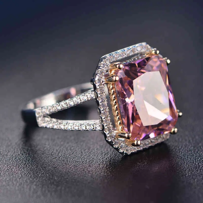 PANSYSEN 100% Solide 925 Silber Ringe Für Frauen 10x12mm Rosa Spinell Diamant Edlen Schmuck Braut Hochzeit Verlobung ring3140