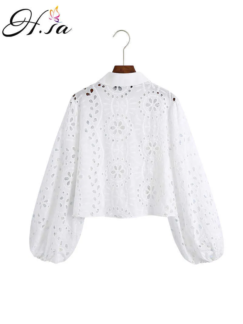 HSA Women White Blouses Lace Flower Crochet Puff Sleeve Women Cotton Blouses Boho Women Shirt Blusas Roupa Feminina Outwear 210716