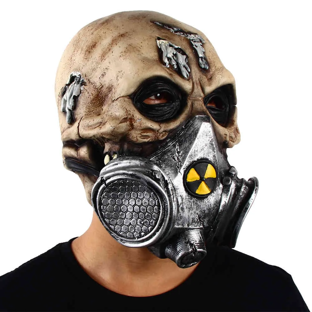 Skull Biohazard Страшная маска Зомби терроризм головной убор Хэллоуин ужас партия косплей костюм латекс реквизит