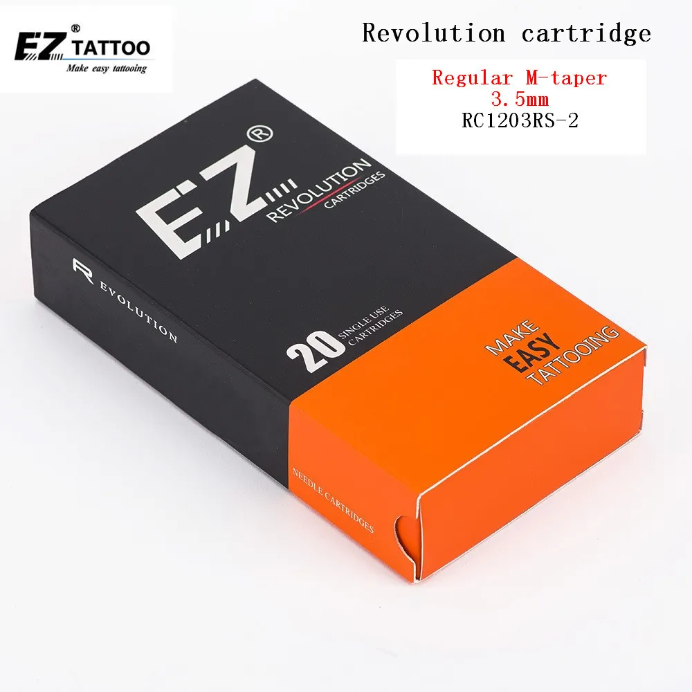 EZ Revolution Cartidge Tattoo Needles Round Shader #12 0,35 mm macchine tatuaggi a cartuccia rotante penna e impugnature 20 pezzi /lotto 210323