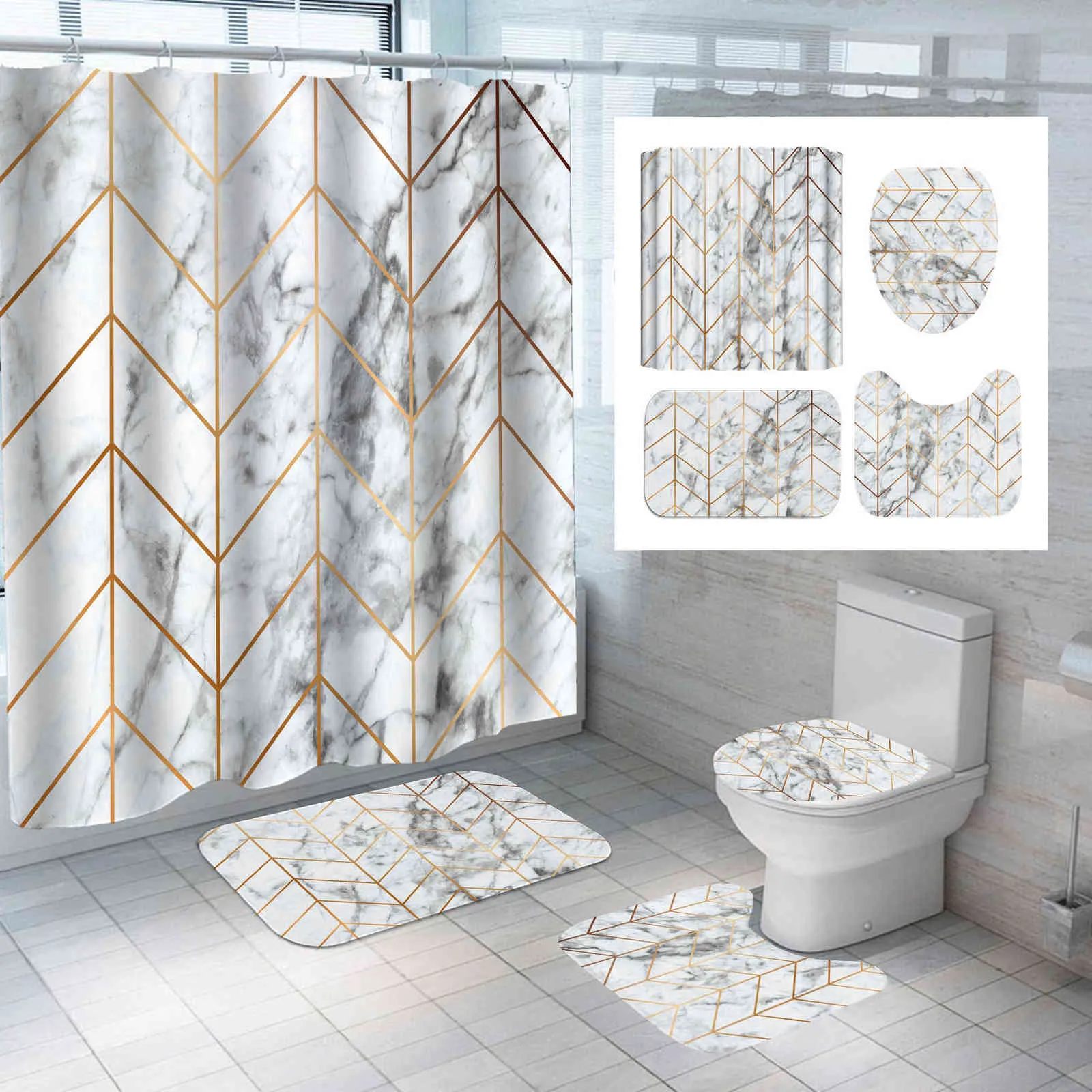 Rideau de douche en polyester ensemble de salle de bain avec rideau de douche et tapis couverture de toilette ensemble d'accessoires de salle de bain ensemble de rideau de salle de bain 211116