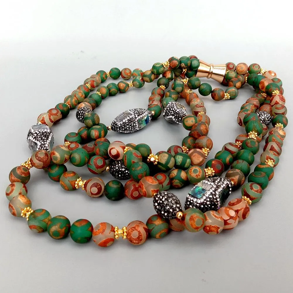 YYGEM Multi Strand 10mm Groen Bruin Frosted Agate Abalone Shell Choker Necklace 18 