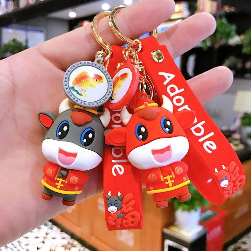 Keychains Creative The Year Of Ox Doll Keychain Car Key Chain Bag Pendant Keyring Gift 273R