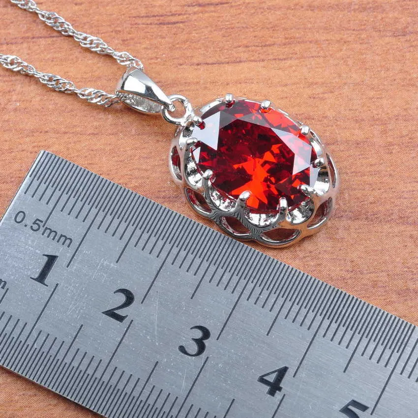 Ryska stil smycken sätter armband för kvinnor bröllop smycken naturlig röd zirkonium av örhängen sätta silver färg halsband ringar h1022