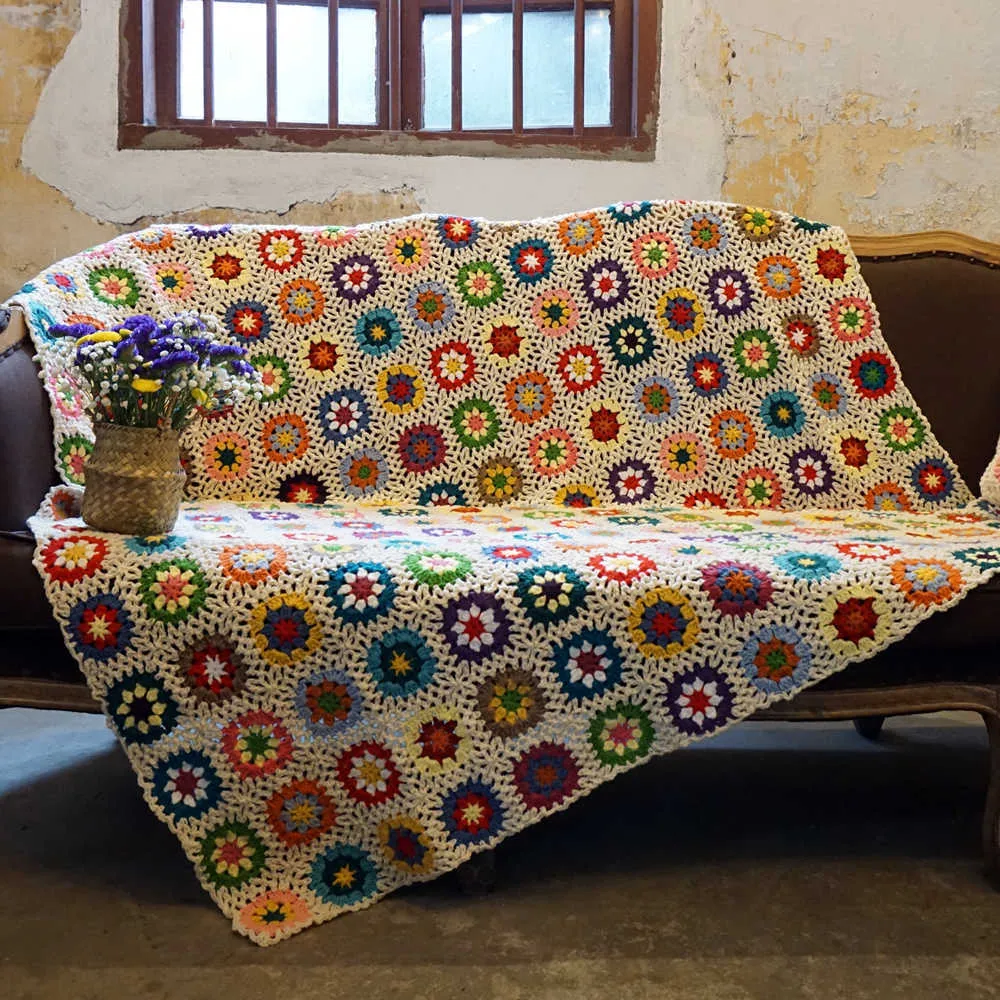 Cobertor afegão de crochê feito à mão original manta de crochê com gancho de mão almofada de feltro bay window banket vovó quadrado 210831187t