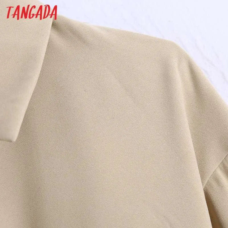 Tangada Donna Solid Khaki Camicia con Slash Turn Down Collar Manica lunga Chic Donna Casual Top Blusas BE151 210609