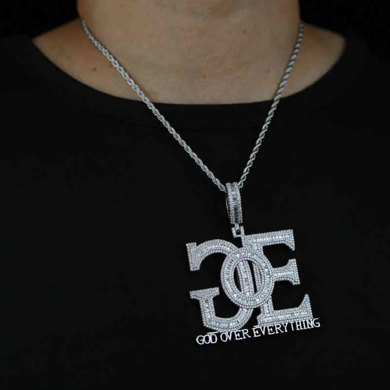 Iced Out Bling God Over Every Thing Pendant Halsband Silver Color AAA ZIRC29139214409