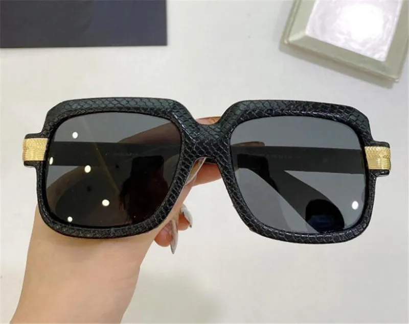 modedesign solglasögon 607 fyrkantiga ramglasögon inslagna i ormeffekt läder enkel stil utomhus UV400 skyddande glasögon T194J