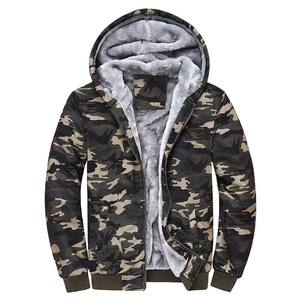 Jaycosin herenjassen heren camouflage hoodie jas uitloper jas man winter warme jassen mannelijke fleece rits trui polyester x0621