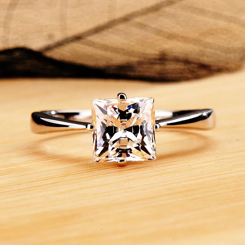 Anéis de Cluster Vintage Promessa Amor Anel de Noivado Luxo Feminino Pequeno Quadrado Pedra 100% Real 925 Sterling Silver Wedding para Wome226z