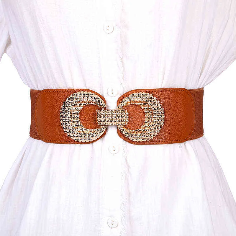 Ladies Elastic Waistband Fashion Wide Girdle Korean Dress with Decorative Belt Buckle Belts for Women Luxury Designer Brand G220301