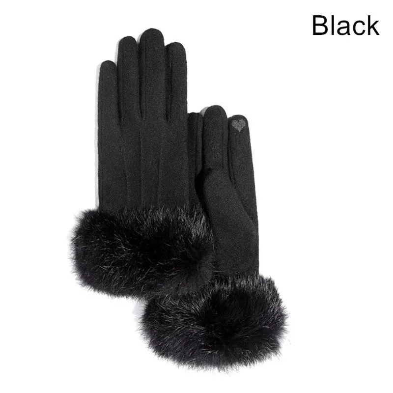 Cinq doigts gants mode fourrure femmes hiver cachemire écran tactile mignon fourrure mitaines chaudes femme doigt complet laine mittens215f