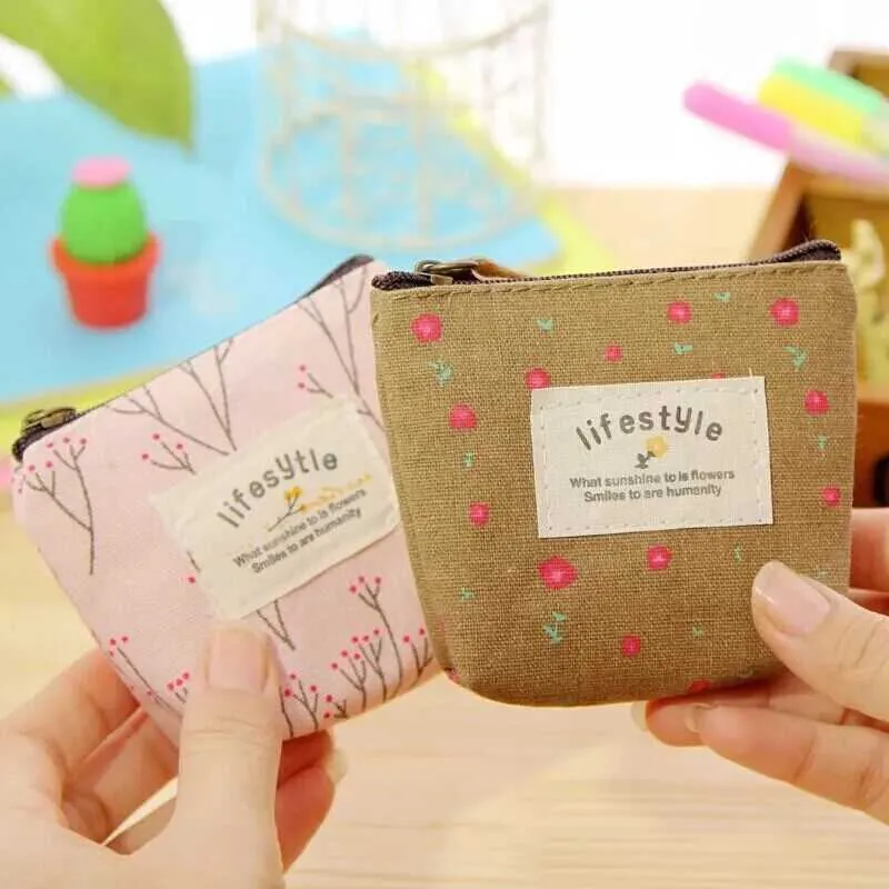 Canvas Coin Purse Women Kids Cotton Linen Floral Key Card Holder Convenient Mini Money Bag Children Zipper Pouch Small Wallet