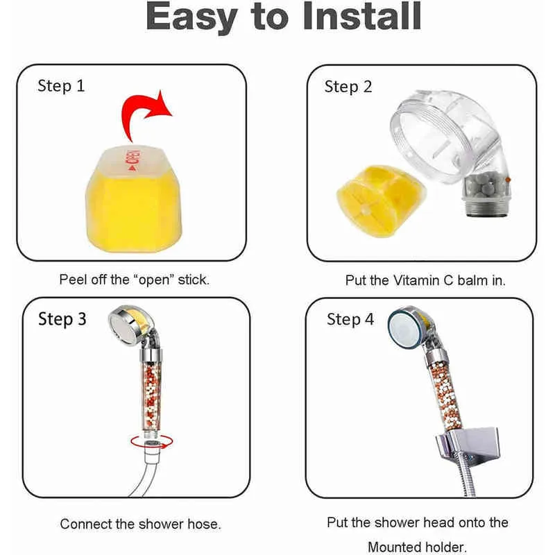 Batha de água de alta pressão economizando cabeça de chuveiro vitaminc chuveiro ionic chuveiro filtro com mangueira hard driftener showhead filtros conjunto H1209