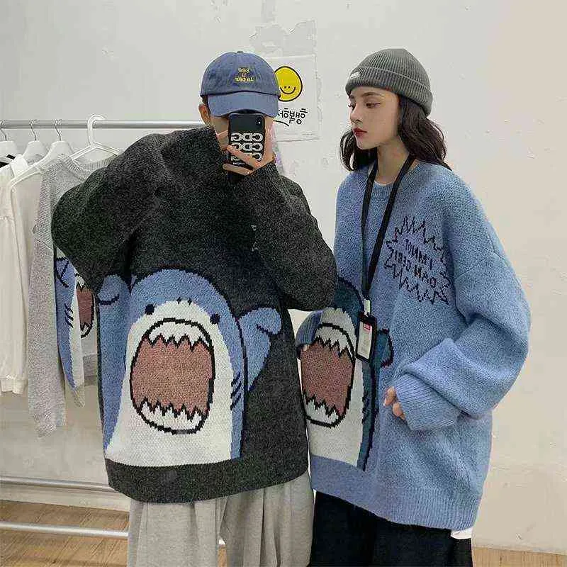 ZAZOMDE мужские водолазки свитер с изображением акулы зимний лоскутный свитер в стиле Харадзюку в Корейском стиле с высоким воротом оверсайз серая водолазка для 220108