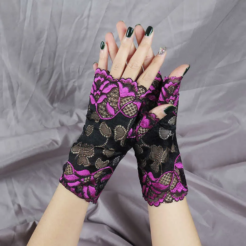 Vintage Long Fingerless Womens Sexy Lace Gloves Ladies Dance Half Finger Fishnet Gloves Hollow Out High Elasticity Mesh Mitten Y0827