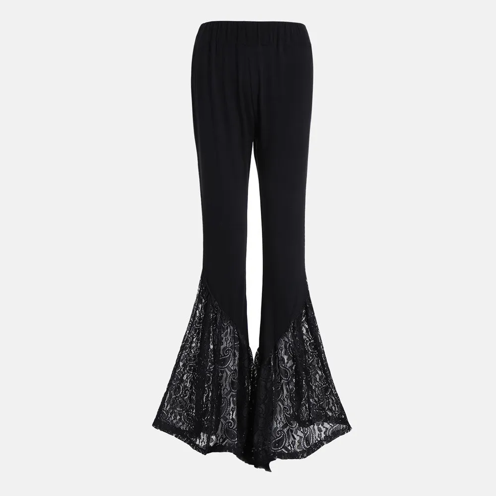 Pantalon femme noir taille haute pantalon évasé tout match vintage long pantalon en dentelle mode sexy 210524