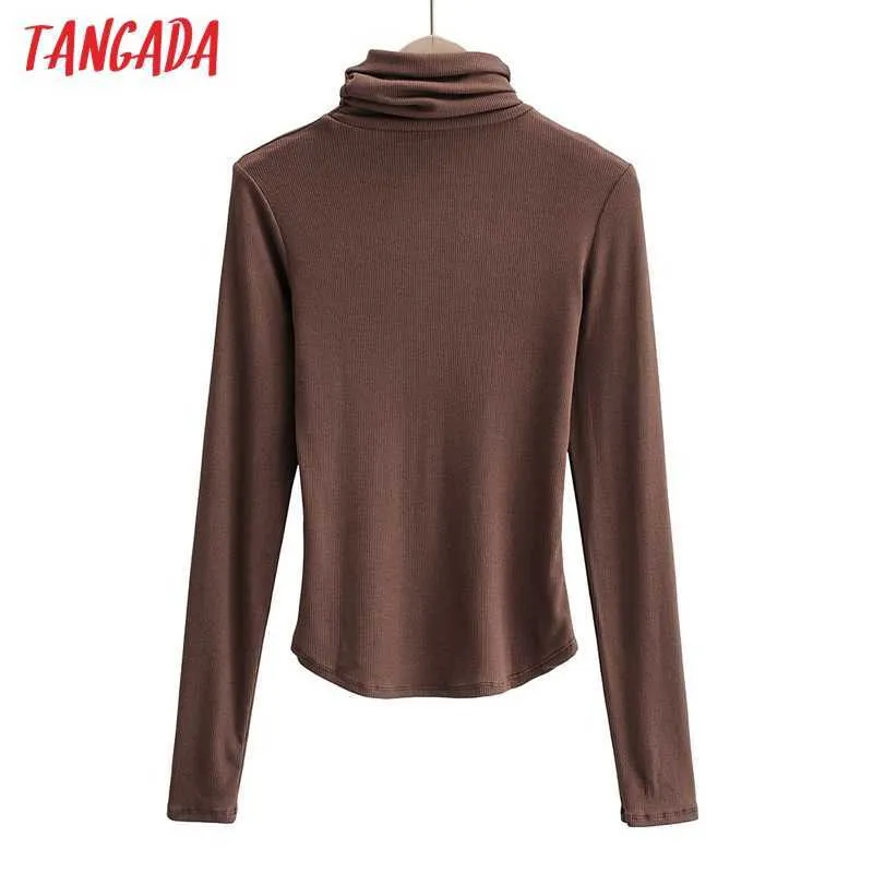 Tangada Mulheres Moda Colheita Sólida Turtleneck Malha Camisola Jumper Big Strethy Slim Pullovers Chique Tops 4P25 210914