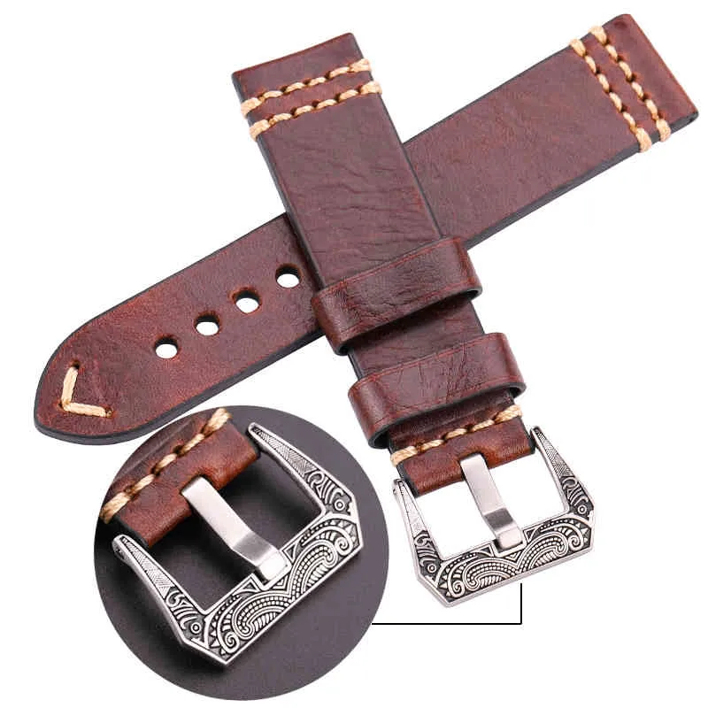 Cinturino fatto a mano 20mm 22mm 24mm Cinturino in vera pelle i Accessori orologi in pelle di vacchetta Fibbia in acciaio retrò