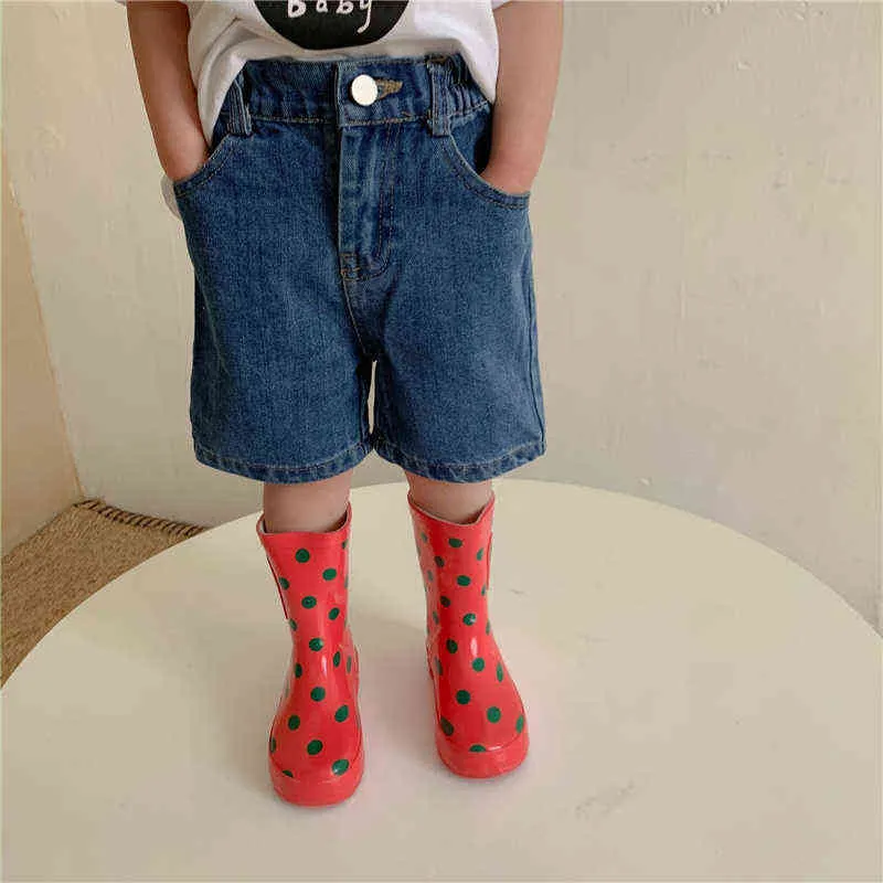 Summer fashion boys and girls knee length denim jeans unisex kids casual all-match loose shorts 211102