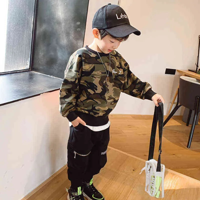 Vêtements pour bébés garçons printemps automne pull manteau camouflage mode sport résistant à l'usure 4-12 ans vêtements pour enfants de haute qualité 211110