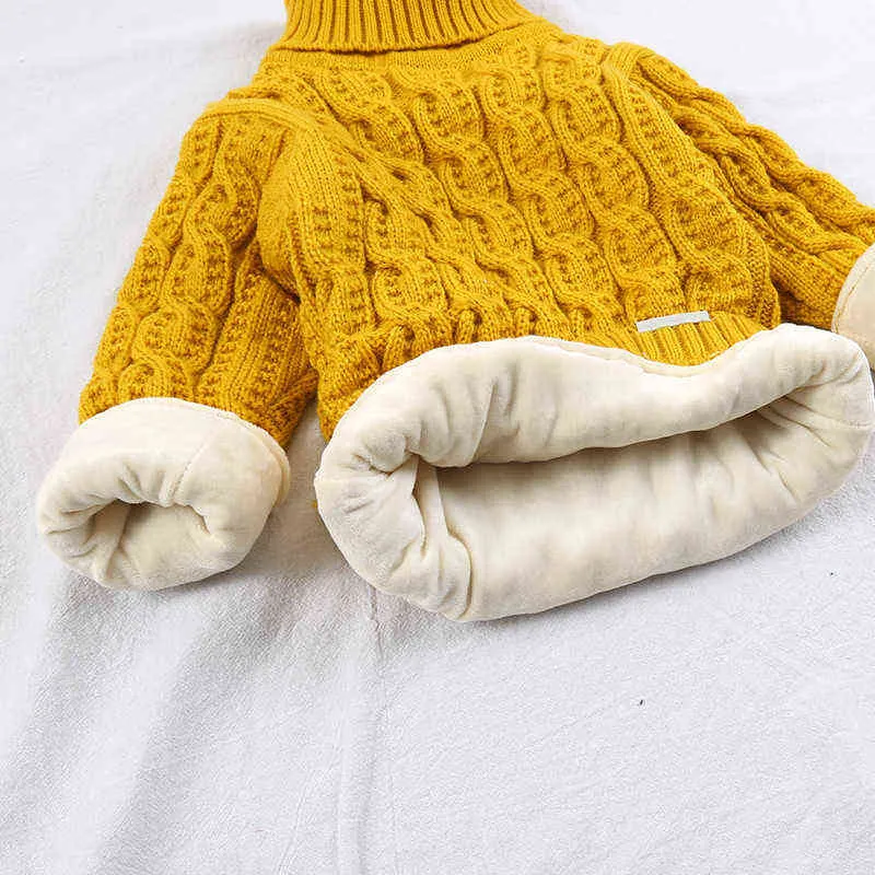 FILOLOGIA Peluche all'interno di colore puro inverno ragazzo ragazza bambino spesso lavorato a maglia camicie a collo alto solido maglione collo alto pullover fluff 211104