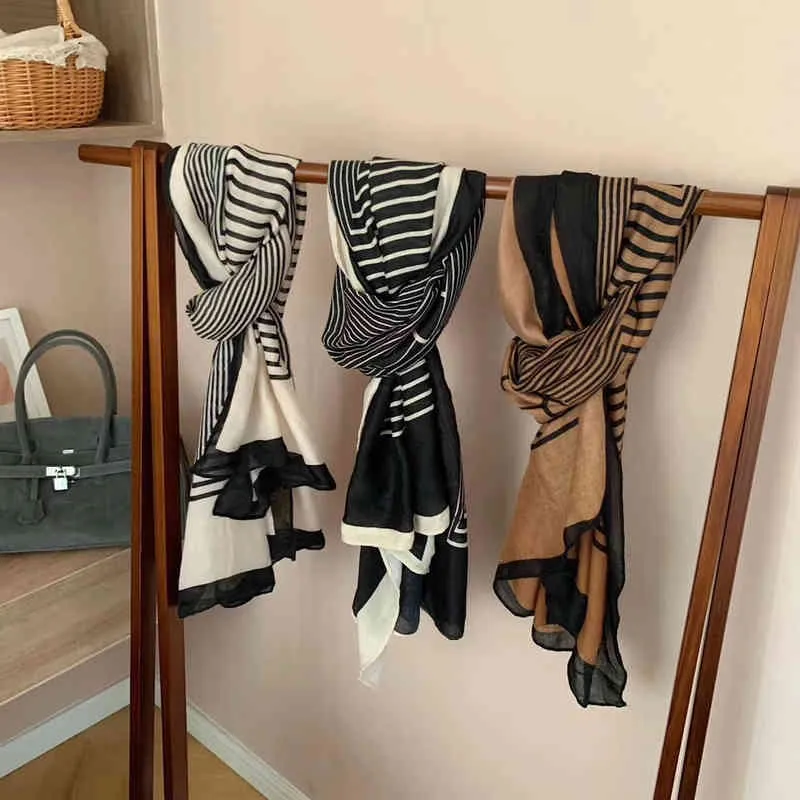 Sverige Brand Totem Stripe Simple Design 100% Cotton Long Silk Shawl Luxury Women Scarves Stole For Neck222n