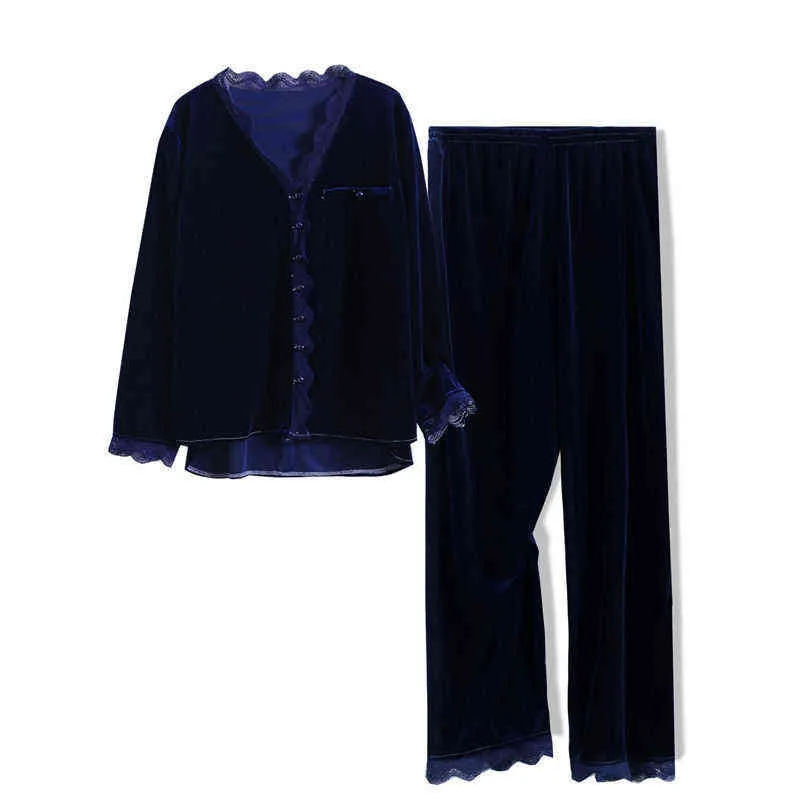 Nhkdsasa sleepwear mulheres pajama despeje femme conjuntos com calças de veludo pijama quente plus tamanho grande terno de casa conjuntos de mujer 211211