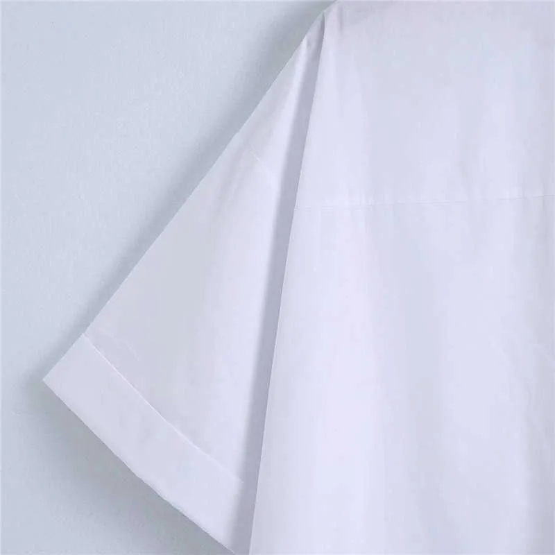 Femmes surdimensionnées chemise à manches courtes Za blanc plus taille chemises d'été en vrac femme chic boutonné poches plaquées haut long 210602