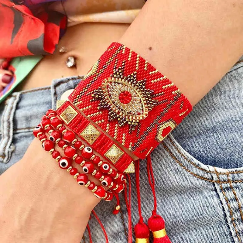 RTTOOAS Турецкие повезло для женщин PULSERAS MUJER MODA 2020 Red Evil Eye Charm Браслеты заклепки ювелирных изделий