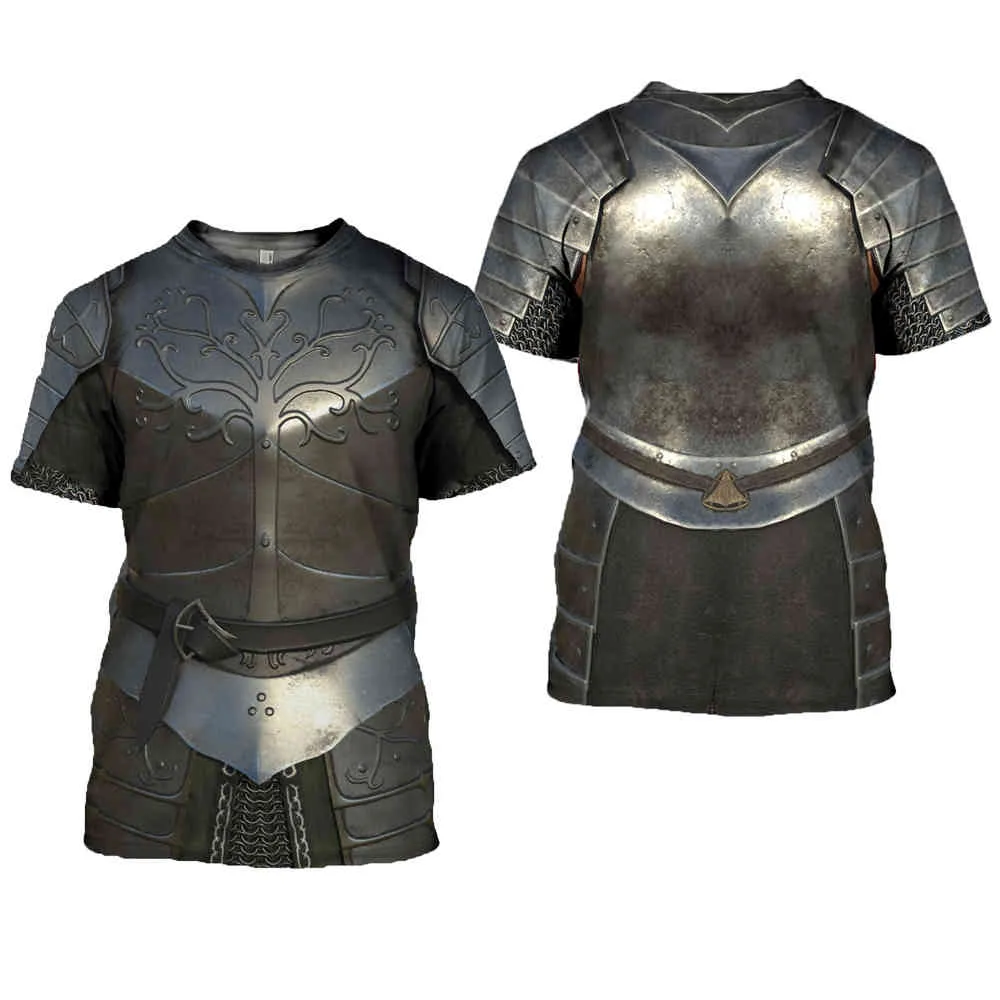 Греческая средневековая броня 3D напечатанная футболка Harajuku лето с коротким рукавом рубашка рыцари улица повседневная унисекс футболки Tops DW0045 210324