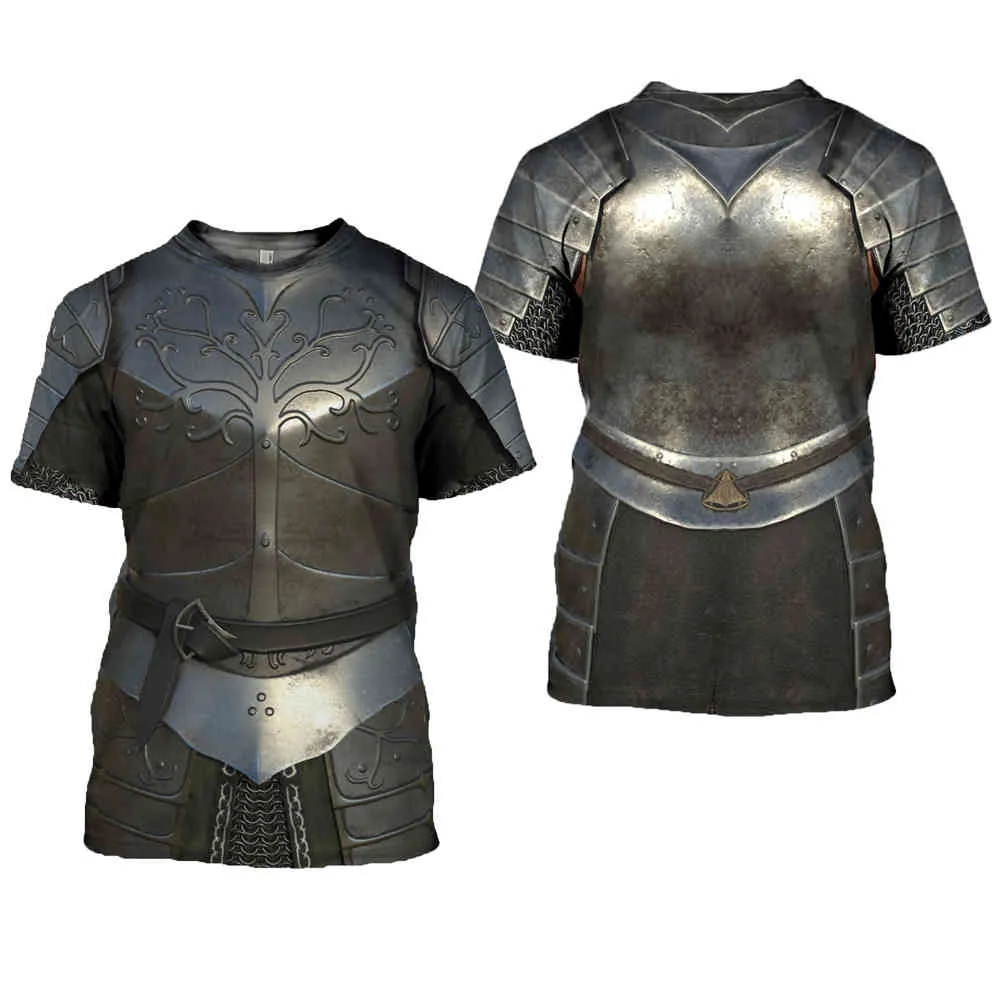 Armure médiévale grecque 3D imprimé t-shirt Harajuku été Chemise à manches courtes Knights street Casual Unisexe T-shirt Tops DW0045 210324