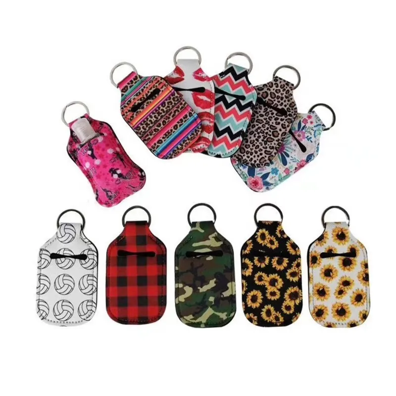 Empty Refillable Flip Cap Bottle and Floral Holder Keychain Carriers Wristlet Lanyard Kit Hand Sanitizer Liquid Dispenser