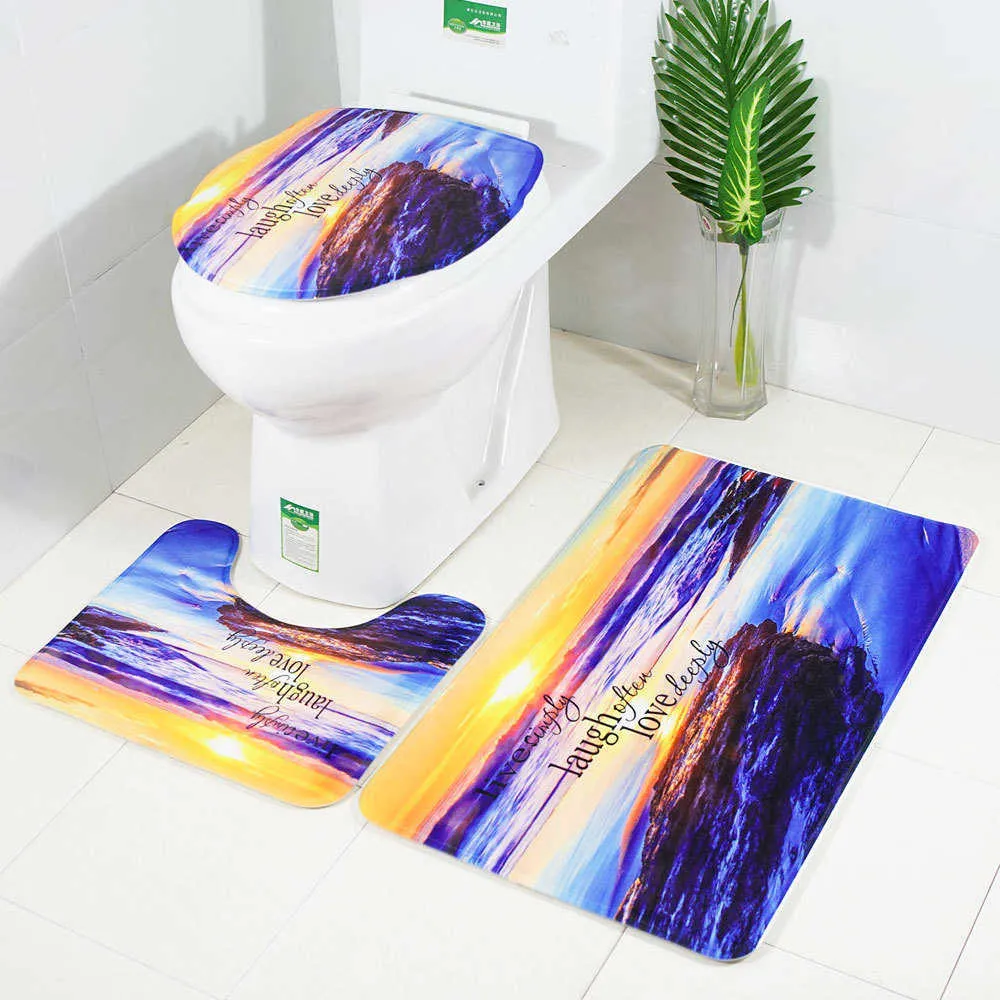 Bathroom Mat Set Anti-Slip Tapete Tapetes para Chavat Microfiber WC Steel Flannel Pavimento S 211026