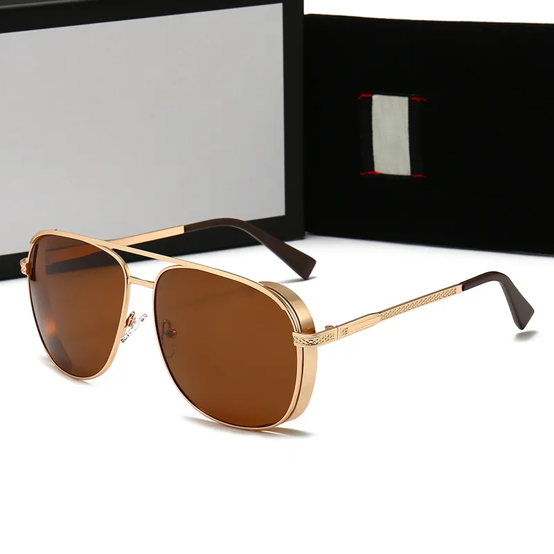 Hoogwaardige platte bovenste zonnebrillen gouden frame houding luxe ontwerper zonnebrillen heren gafas de sol met doos 10 kleur280o