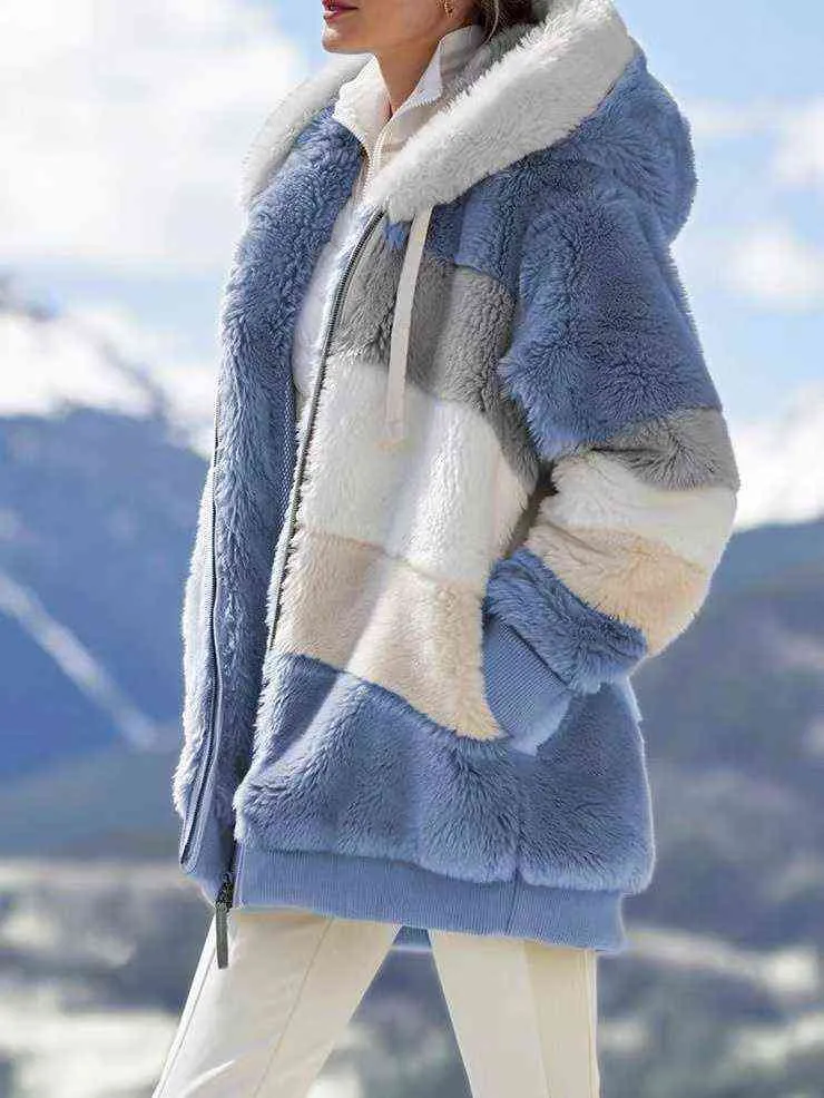 2022 femmes hiver grande taille longue Teddy veste chaud épais polaire fausse fourrure manteau en peluche femme décontracté 211123