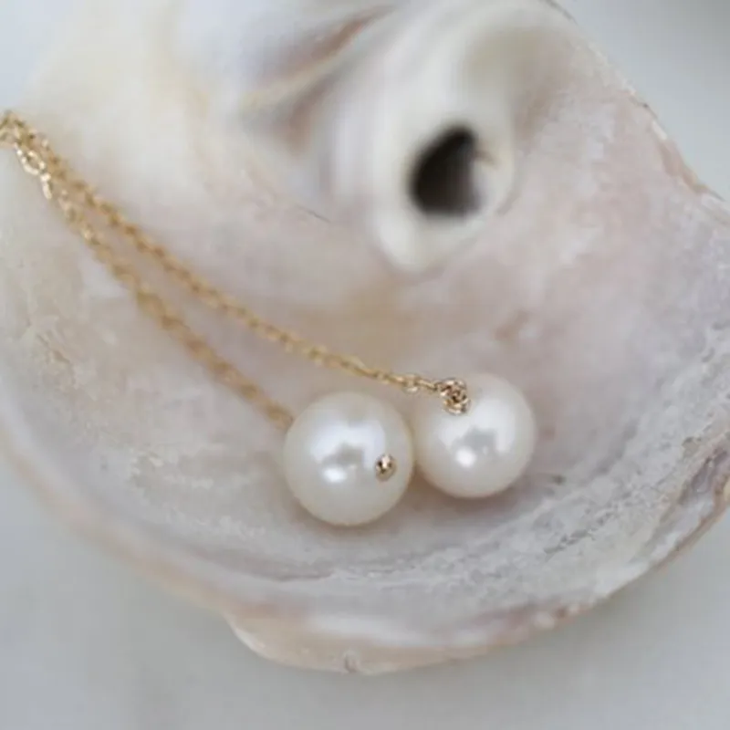 Drop Earrings Handmade Pearl Jewelry Vintage Gold Filled Two Hole Tassel Oorbellen Pendientes For Women Brincos