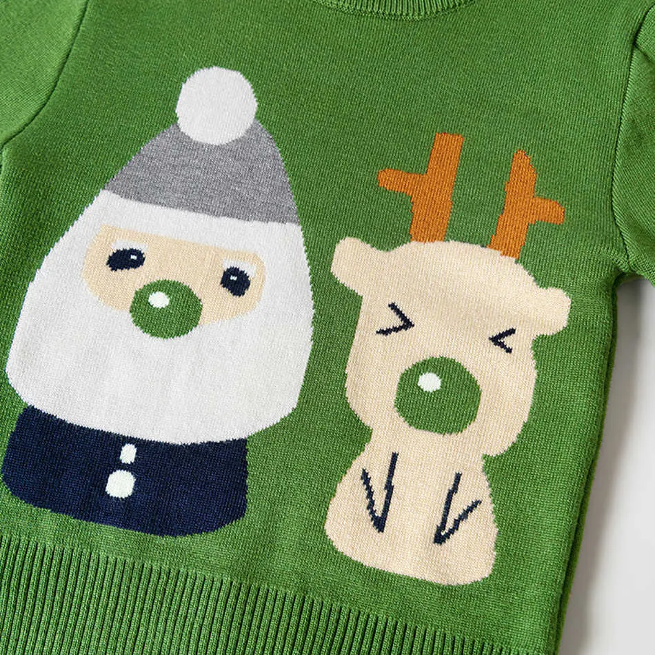 2-7 Years Old Christmas Clothes Cartoon Santa Claus Christmas Deer Knitted Sweater Baby Boy Girl Costume Sports Pullover Y1024