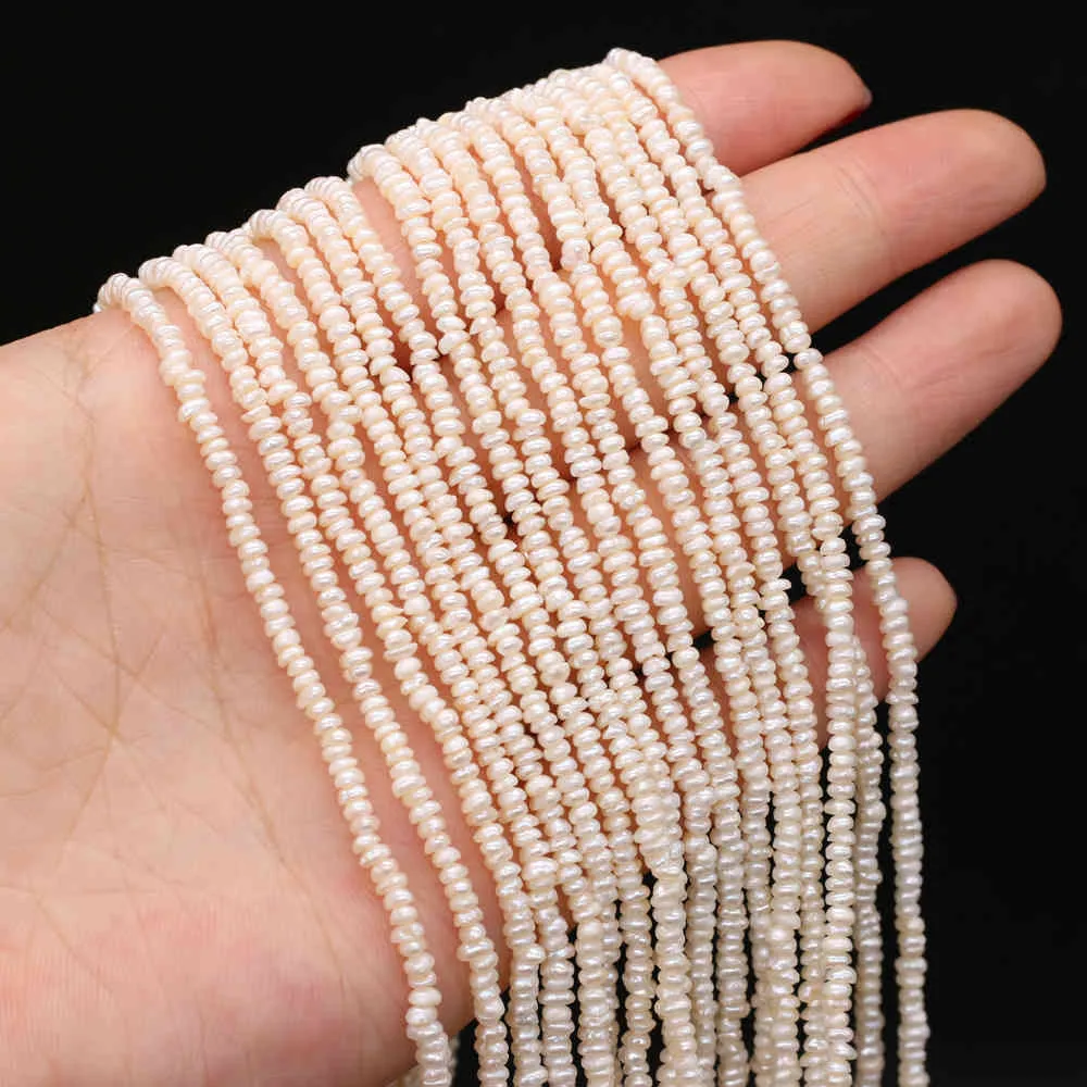 Perles fines 100% naturelles d'eau douce de forme plate, pour la fabrication de bijoux, bracelets, colliers, boucles d'oreilles pour femmes, taille 2-2.5mm