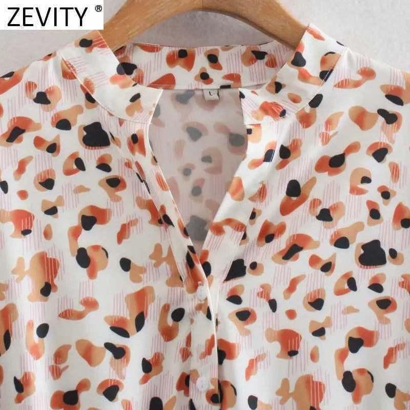 Zevity femmes Vintage col en V imprimé léopard à lacets une ligne robe chemise mi-longue femme Chic décontracté mince affaires Vestido DS8155 210603