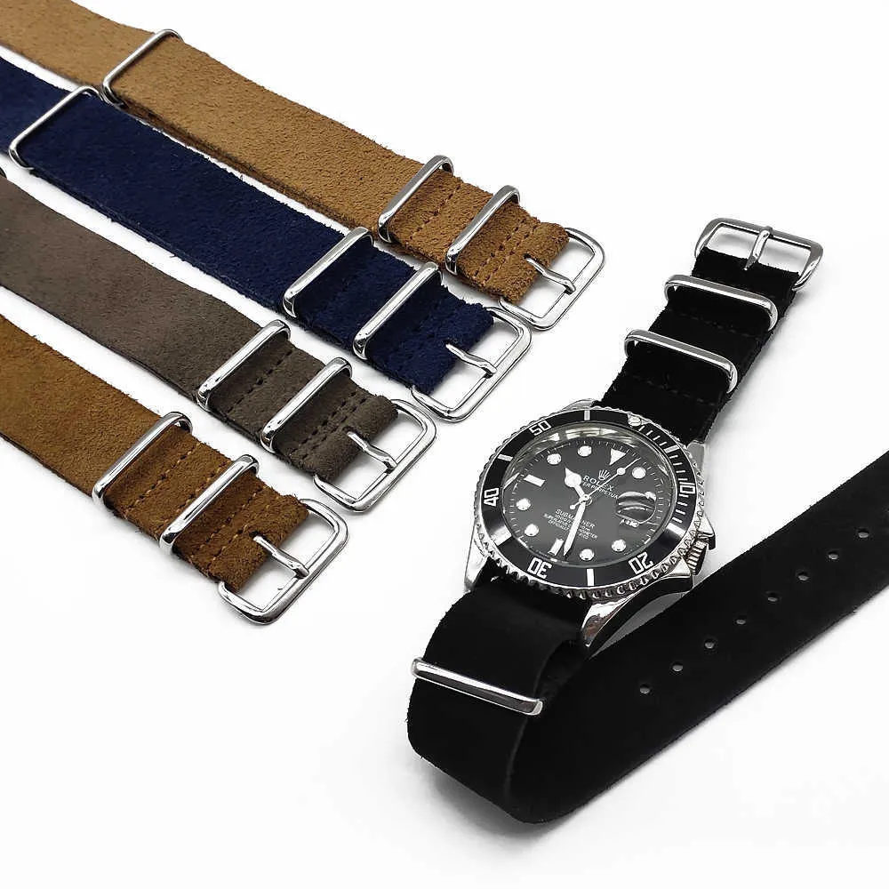 Läder Nato Zulu Watch Strap 20 mm 22mm mjuk mocka Watchband Top Quality Watch Belt -handledsremmen Snabbutgåva Watch Accessories H1978683