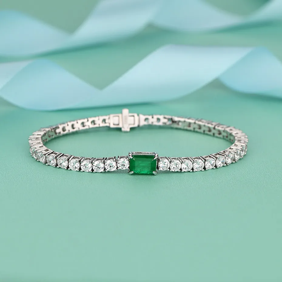 Fashion 35mm Created Emerald High Carbon Diamond Tennis Bracelet for Women 925 Sterling Silver Wedding Chain Bracelets 1518cm6870391