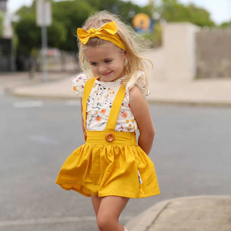 Baby meisje kleding set hoofdband peuter overalls shorts zomer kinderkleding baby outfits broek + top 210528